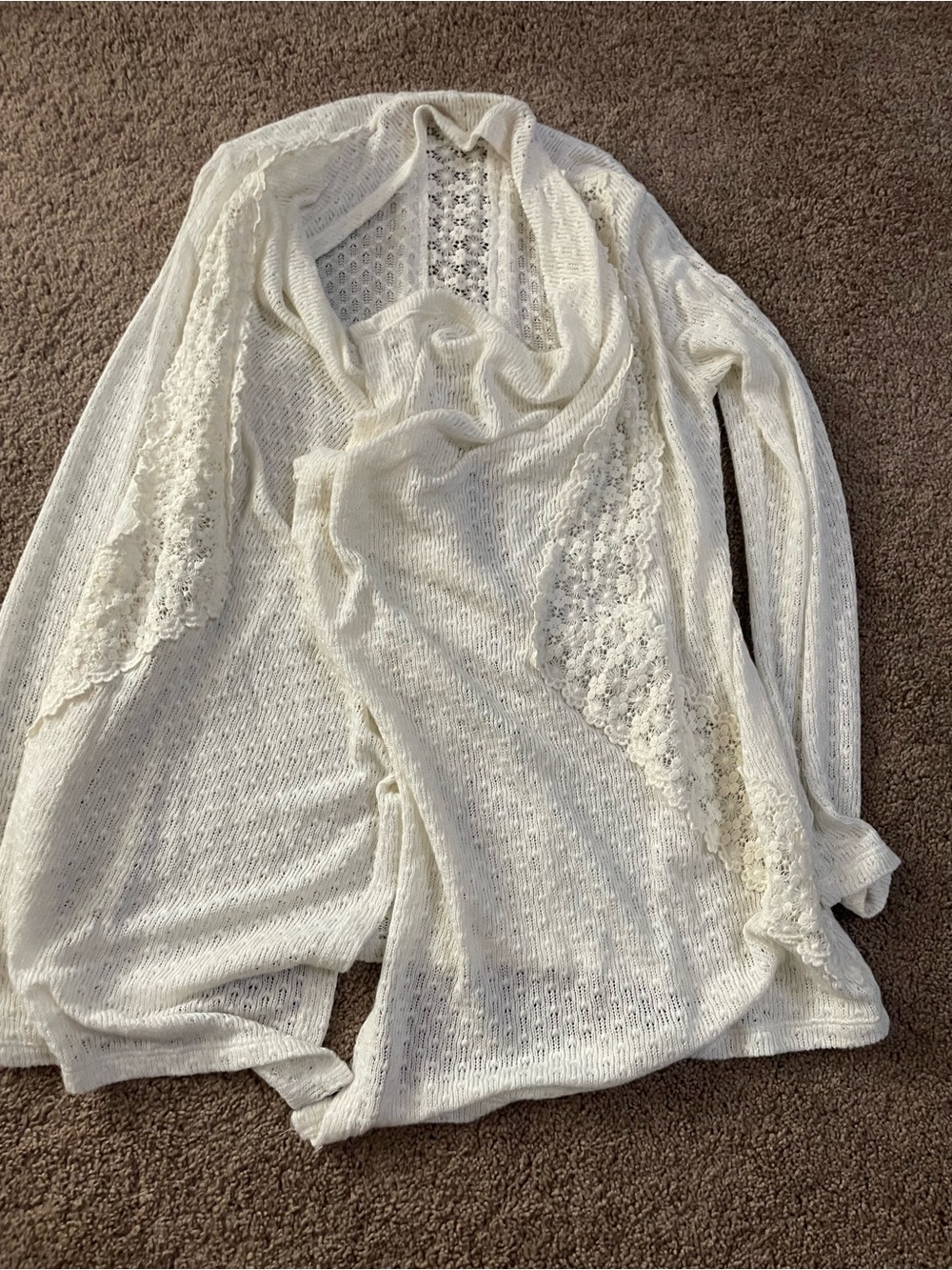 Rewind Ivory Open-Front Lace-Trim Cardigan - Women